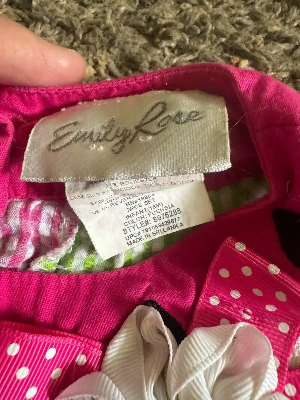 Emily Rose Seersucker Watermelon Dress Size 18M Pink Green Flower